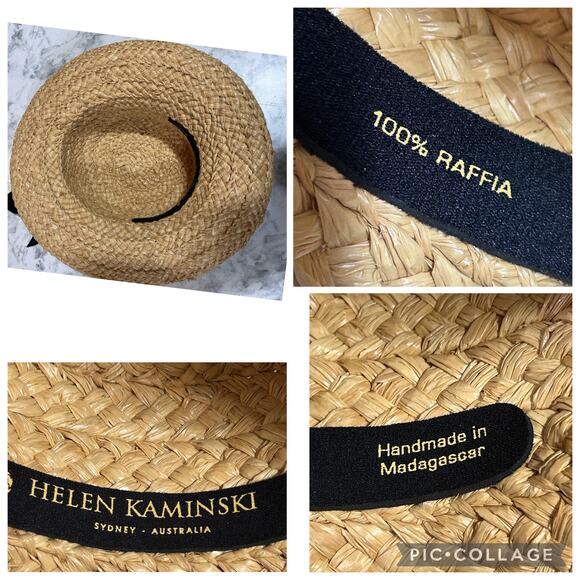Helen Kaminski Classic 5 Raffia Sun Hat Natural Blk Ribbon Beach Coastal Resort - Picture 9 of 10